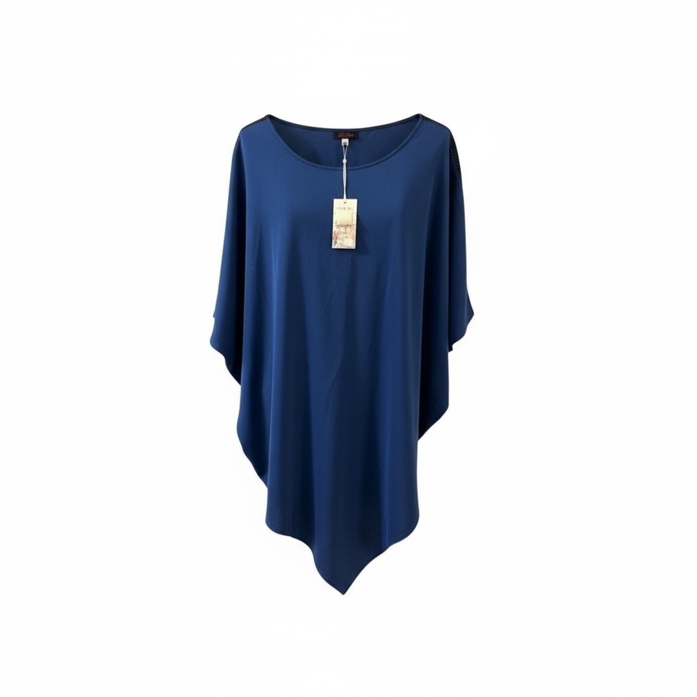 Johnny Was SASHA PONCHO ASYMMETRIC SLEEK TUNIC TOP Blue Size L- XL